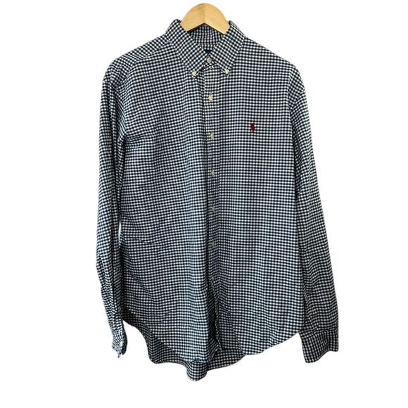 Ralph Lauren Blue Check Classic Fit Long Sleeve Button Down Shirt Men's Large - Picture 1 of 7